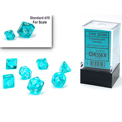 Chessex Mini-Polyhedral 7-Die Set: Translucent Teal w/White