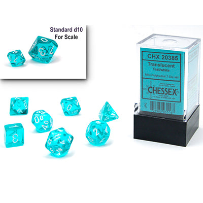 Chessex Mini-Polyhedral 7-Die Set: Translucent Teal w/White