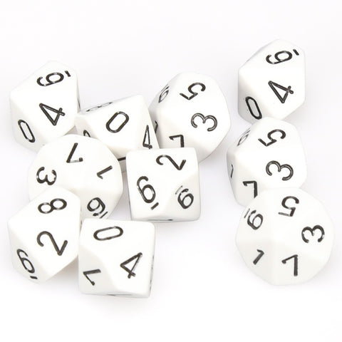 Chessex D10 10-Die Set: Opaque White w/Black