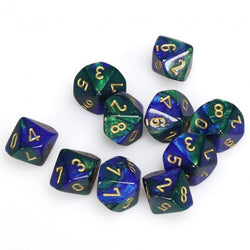 Chessex D10 10-Die Set: Gemini Blue Green w/Gold