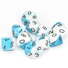 Chessex D10 10-Die Set: Gemini Teal and White w/Black