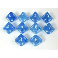 Chessex D10 10-Die Set: Borealis Sky Blue w/White